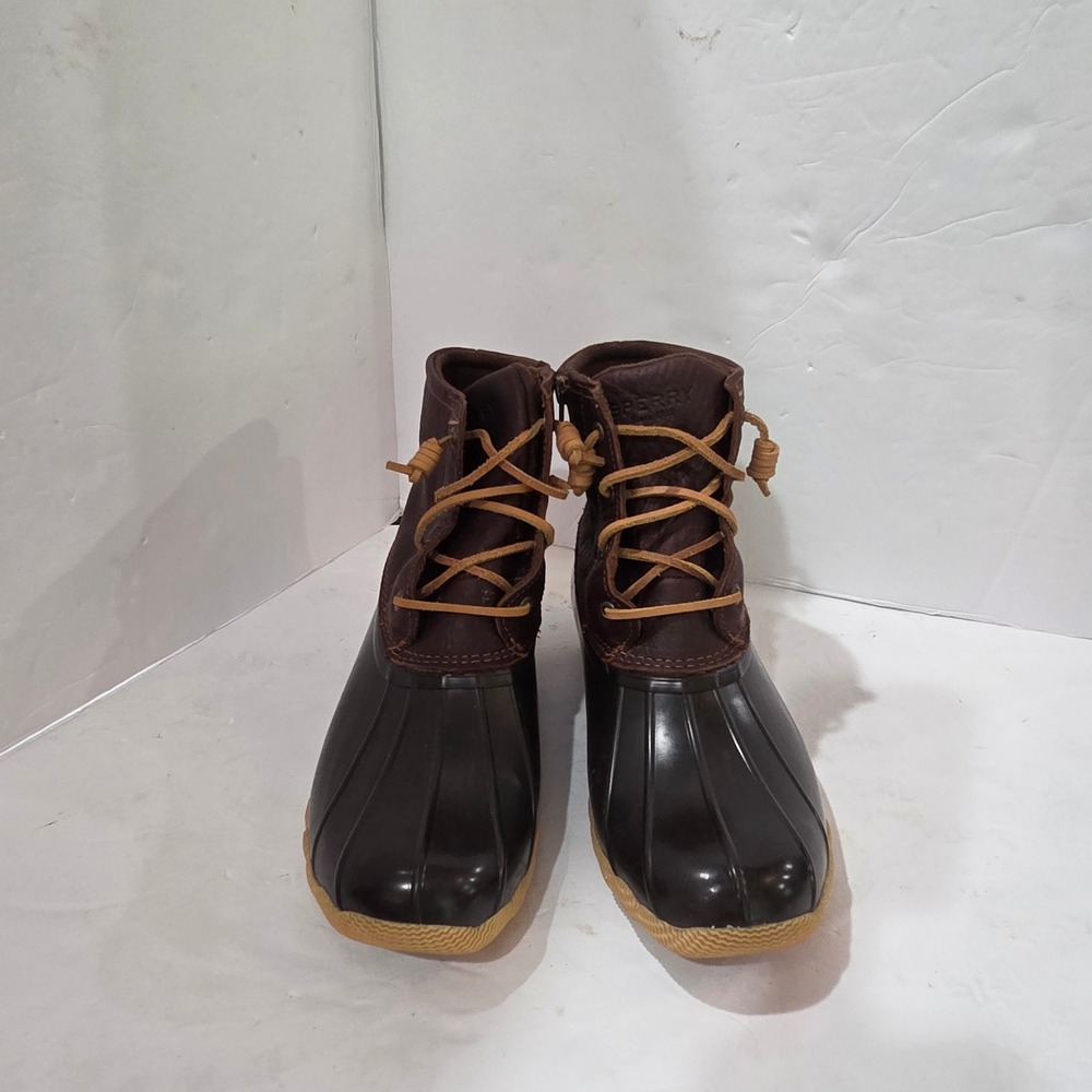 Sperry Saltwater Duck Boots Womens 8.5M Brown Leather Rubber STS91176 Rain Boots